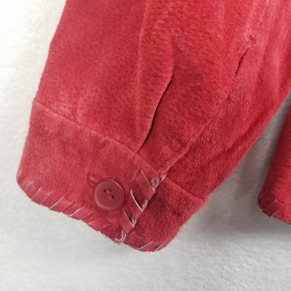 Brandon Thomas Red Suede Leather‎ Jacket Women PL Whipstitch Detail - Picture 9 of 10